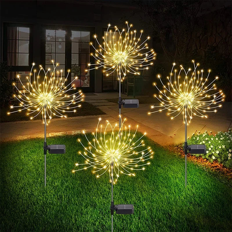 Solarne lampki LED fajerwerki, dekoracyjne oświetlenie ogrodowe
