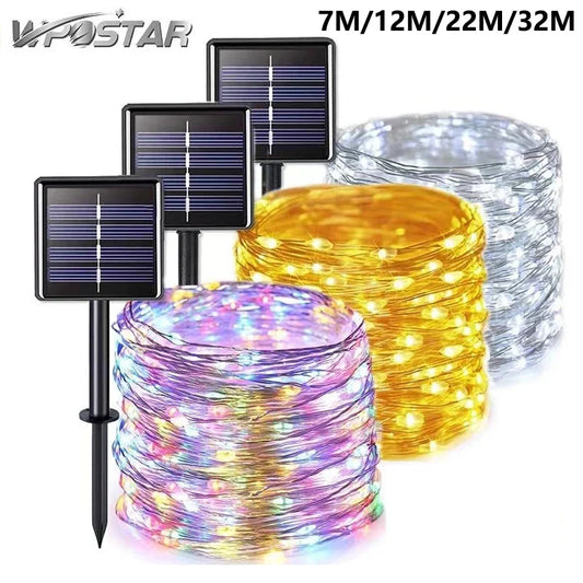 Solarne lampki LED na drucie miedzianym, 8 trybów, wodoodporne