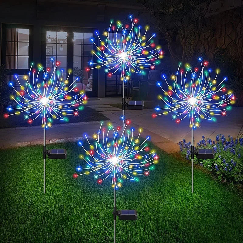 Solarne lampki LED fajerwerki, dekoracyjne oświetlenie ogrodowe