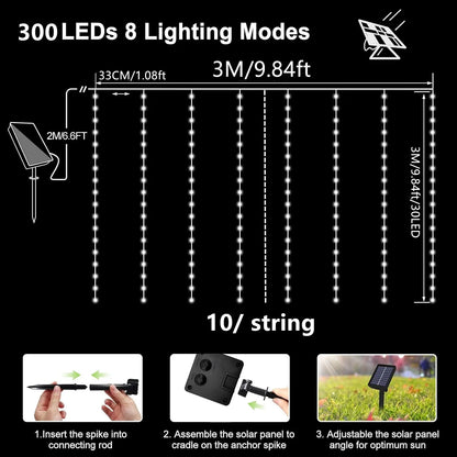 Wodoodporne solarne kurtynowe lampki LED do ogrodu i dekoracji