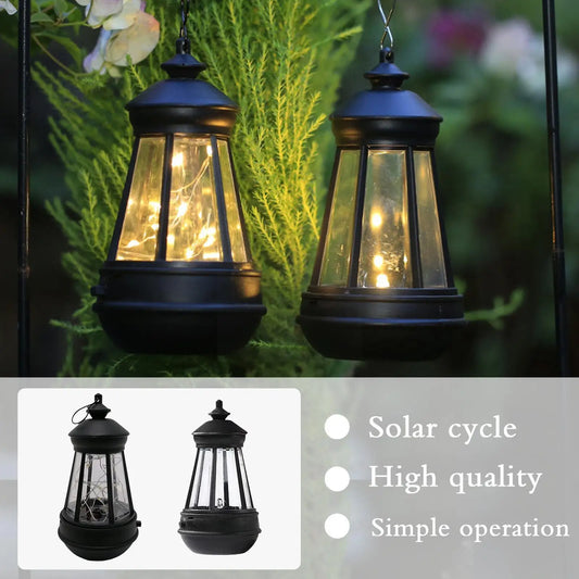 Retro solarna lampa naftowa LED, wisząca latarnia ogrodowa